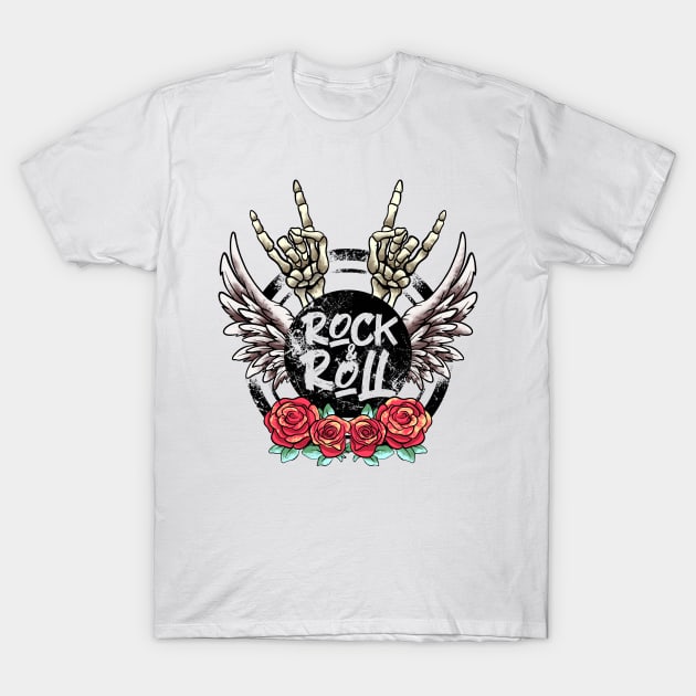 Lets Rock Rock&Roll Skeleton Hand Retro Vintage Rock Concert T-Shirt by MerchBeastStudio